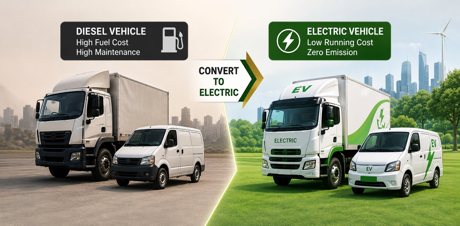 Convert Commercial Diesel Trucks, Vans and Petrol Two-Wheelers into Electric Vehicles (EV Conversion)